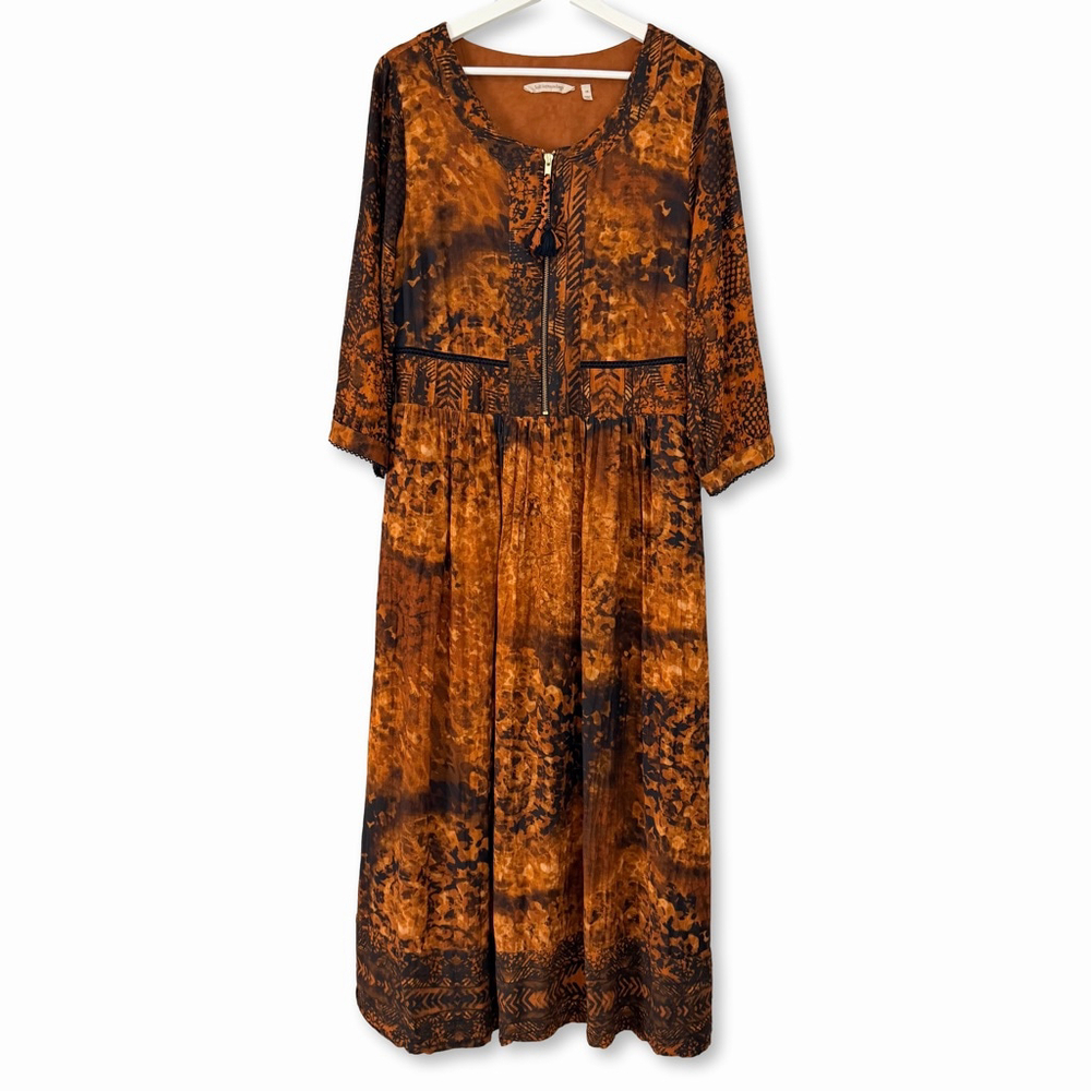 Soft Surroundings Venetian Maxi Dress Orange Black Size 10